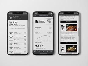 Three phones, side by side by side, featuring Inflation Cookbook features on each screen.