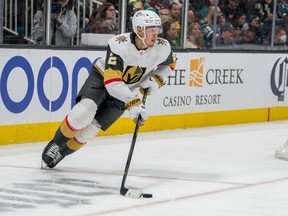 Zach Whitecloud of the Golden Knights is looking forward to the atmosphere in Winnipeg, where his buddies from Brandon are expected to be enjoying the whiteout.
