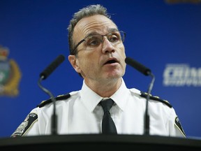Winnipeg police Chief Danny Smyth provides an update to an ongoing homicide investigation in Winnipeg, Thursday, Dec. 1, 2022. The Canadian Association of Chiefs of Police is requesting an urgent meeting with the nation's premiers to discuss several issues surrounding violence and policing.