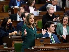 Finance Minister Chrystia Freeland delivers the federal budget in the House of Commons on March 28.