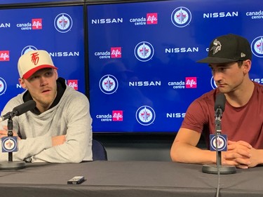 Jets winger Nikolaj Ehlers and defenceman Neal Pionk speak to the media during the team's post-season availability on Saturday, April 29, 2023, at Canada Life Centre.