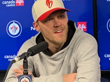 Winnipeg Jets winger Nikolaj Ehlers speaks to the media during the team's post-season availability on Saturday, April 29, 2023, at Canada Life Centre.