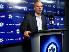 Jets general manager Kevin Cheveldayoff meets with the media on Sunday.