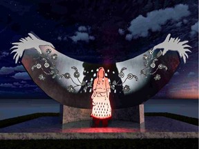An artist's rendering shows the concept and design for a monument to missing and murdered Indigenous women and girls that Indigenous officials with Manitoba Keewatinowi Okimakanak (MKO) hope to build in Thompson sometime this year.