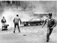 A explosive scene following a bank robbery in Kenora in 1973