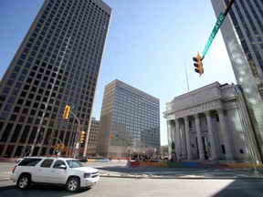 Portage and Main in Winnipeg pictured in May 2020.