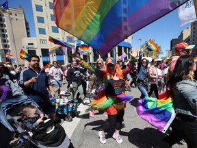 The Pride Winnipeg parade through downtown on Sun., June 5, 2022.