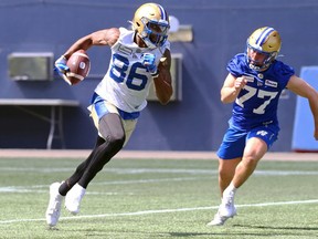 Receiver Carlton Agudosi is taking part in Winnipeg Blue Bombers rookie camp even though he's not a first-year player. He's looking to catch up a bit after suffering a season-ending injury last summer.