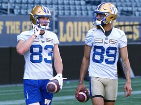 Dalton Schoen (left) and Kenny Lawler were the league leaders in receiving yards the last two seasons and they're set to form a dynamic duo with the Winnipeg Blue Bombers this season.
