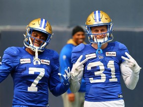Winnipeg Blue Bombers defensive backs Jamal Parker (left) and Evan Holm are making strong cases to earn spots in the starting line-up for the start of the CFL season.