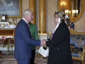 Britain's King Charles III receives&ampnbsp;Assembly of First Nations National Chief RoseAnne&ampnbsp;Archibald during an audience at Buckingham Palace, London, Thursday May 4, 2023.