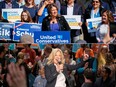 United Conservative Party Leader Danielle Smith, top, and NDP Leader Rachel Notley hold rallies in the lead-up to Monday's provincial election in Alberta.