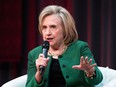 Former U.S. Secretary of State Hillary Clinton takes part in a keynote address during the second day of the Liberal Convention in Ottawa, Friday, May 5, 2023.