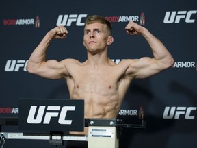 Brad (Superman) Katona earned his way into the UFC by winning Season 27 of "The Ultimate Fighter" in 2018. One win and two losses later, the Winnipeg bantamweight was back on the outside looking in. Katona has returned to the reality TV show route, taking part in Season 31 which debuts Tuesday. Katona is seen during the UFC official weight in Richmond, B.C., Friday, Sept. 13, 2019.