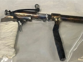Manitoba RCMP released an image of a makeshift firearm that was seized on Friday, May 12, 2023. A 20-year-old man is charged with several firearm charges as well as ssault with a weapon, forcible confinement, and resisting a police officer after a woman was assaulted and threatened in Portage la Prairie.