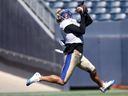 Winnipeg Blue Bombers receiver Nic Demski makes a catch during the team's workout in Winnipeg on May 19, 2023.