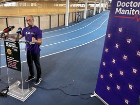 President of Doctors Manitoba Dr. Michael Boroditsky speaks during a press conference launching a campaign aimed at getting Manitobans healthier at the Sport For Life Centre in downtown Winnipeg on Friday, June 2.