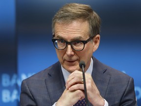 Governor of the Bank of Canada Tiff Macklem holds a press conference at the Bank of Canada in Ottawa after the release of the 2023 bank's financial system review on Thursday, May 18, 2023.