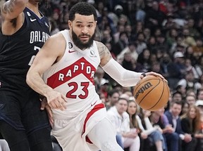 Raptors guard Fred VanVleet dribbles the ball during a game last season.