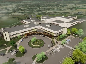 Artist rendering birds eye view for the new Portage Regional Health Centre
