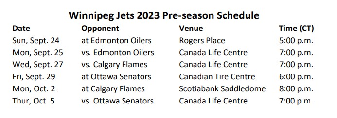 Jets 2022 / 2023 Schedule : r/winnipegjets