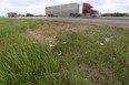 Debris near a crash involving a semi and a shuttle bus