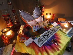 A memorial to Eishia Hudson is shown in the home of her mother, Christie Zebrasky, in Winnipeg on Friday, Dec. 11, 2020. A review by Manitoba's children and youth advocate has determined the First Nations teen who was fatally shot by police had been unable to get consistent help from various government systems.