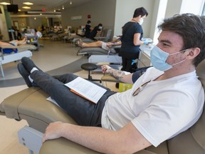 Donating blood at Canadian Blood Service