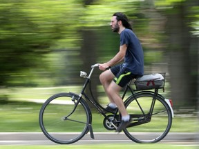 Person cycling in Winnipeg
