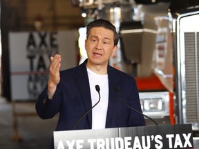 Conservative Leader Pierre Poilievre holds a press conference in Sudbury, Ont., on Friday, July 28, 2023.