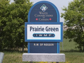 A sign for the Prairie Green landfill