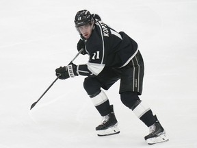 Los Angeles Kings' Anze Kopitar skates during a game against the New York Islanders, March 14, 2023, in Los Angeles.