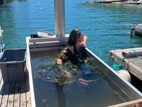 In one photo, she is seen bathing "in sustainably harvested seaweed" in an outdoor tub at Moon Jelly Bathhouse, situated in Canada's first recognized Tribal Park.