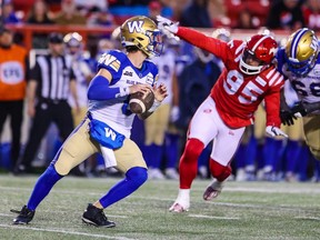 Bombers QB Dru Brown in game action against the Stamps