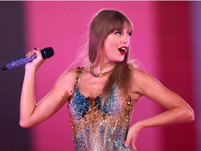 US singer-songwriter Taylor Swift performs during her Eras Tour at Sofi stadium in Inglewood, California, August 7, 2023.