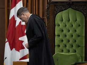 Speaker of the House of Commons Anthony Rota leaves the Speakers Chair after announcing he will step down as speaker in the House of Commons, Tuesday, September 26, 2023 in Ottawa.