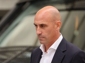 Former president of the Spanish football federation Luis Rubiales leaves the Audiencia Nacional court in Madrid on September 15, 2023.