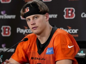 Cincinnati Bengals quarterback Joe Burrow speaks during an NFL football press conference, Wednesday, Sept. 6, 2023 at Paycor Stadium in Cincinnati.