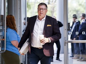 Scott Moe, Premier of Saskatchewan, arrives at the Canadian premiers and National Indigenous Organizations meeting in Winnipeg, Monday, July 10, 2023. The Saskatchewan government is prepared to use the notwithstanding clause to keep its new rule requiring schools to get parental permission before calling transgender or nonbinary students by their chosen names or pronouns.