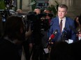 After years of working behind the scenes in politics, Dougald Lamont now has five years of experience as a Manitoba legislature member and six years at the helm of the provincial Liberals. Lamont speaks to the media in the Manitoba Legislative Building, in Winnipeg, Tuesday, March 7, 2023.