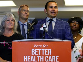 NDP leader Wab Kinew at NDP home care press conference