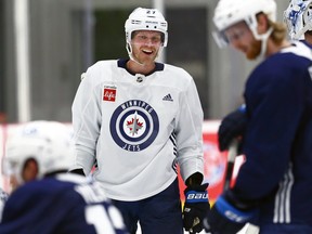 Nikolaj Ehlers smiles during Winnipeg Jets training camp on Oct. 4, 2023.