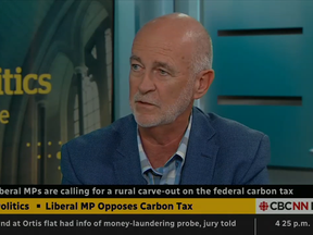 Newfoundland Liberal MP pictured on a Thursday night broadcast of CBC's Power and Politics, where he said Atlantic Canadians are losing faith in the Liberal Party over the carbon tax.