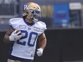 Blue Bombers running back Brady Oliveira takes part in practice last year.