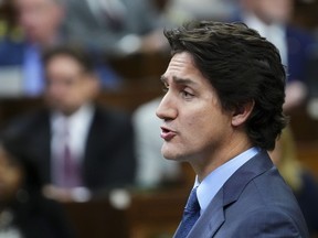 Prime Minister Justin Trudeau rises during question period in the House of Commons on Parliament Hill in Ottawa on Wednesday, Oct. 25, 2023.