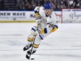 Buffalo Sabres defenceman Rasmus Dahlin skates with the puck against the Carolina Hurricanes in Buffalo, N.Y., Feb. 1, 2023.