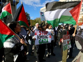 A rally in support of Palestinians at City Hall