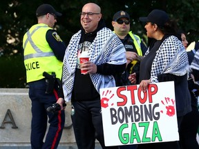 A rally in support of Palestinians at City Hall
