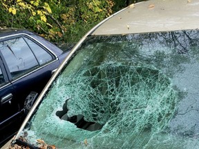 A vehicle damaged have vandals