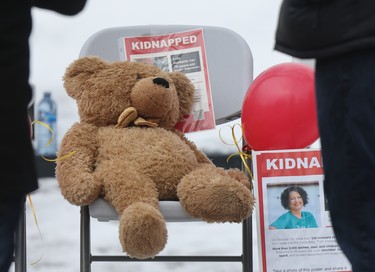 A teddy bear on a chair set up at a rally for the return of Israeli hostages